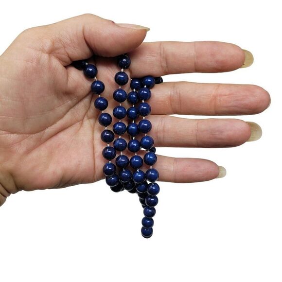 Navy Blue Chocker Style Plastic Faux Pearl Beaded Necklace Layering Simple - Picture 2 of 10